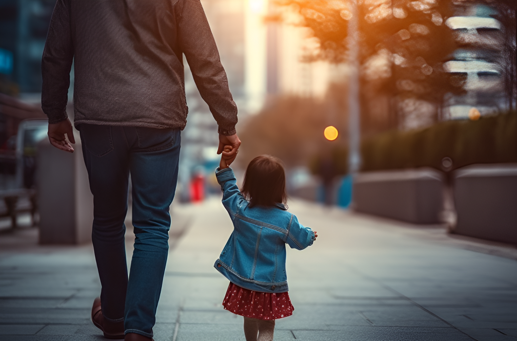 Father and Daughter holding hands walking